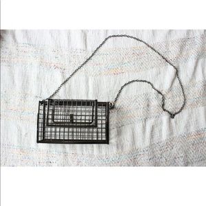 Chain Metal Cage Rectangular Gunmetal Crossbody